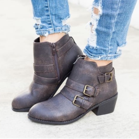 Brown Distressed Metallic Booties - Picture 2 of 6